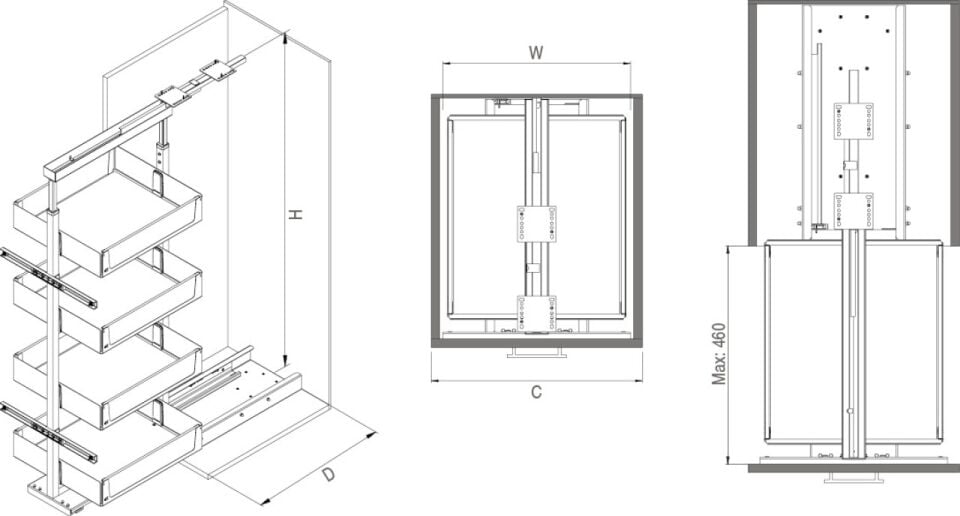 Unique Wood Gizli Raylı Frenli Kiler 1250-1400 mm Antrasit | 300 mm Kapak Uyumlu
