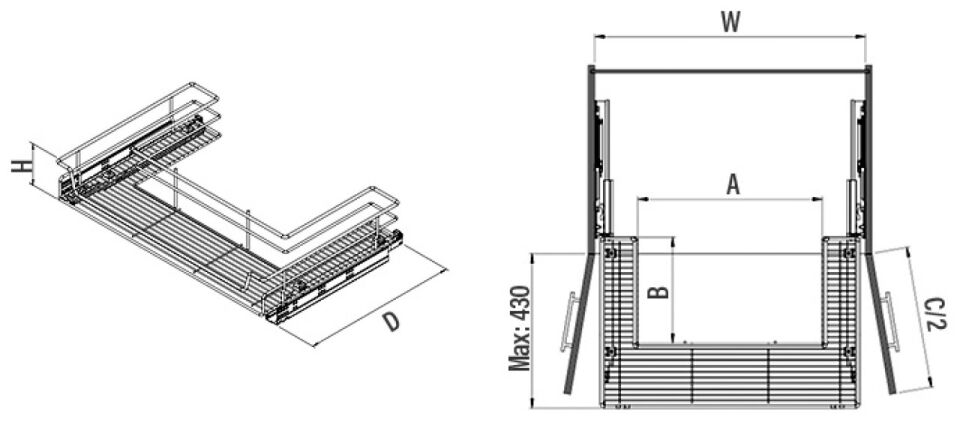 Bağımsız Eviye Altı Çift Açılım Gizli Raylı Çekmece 800 mm Antrasit