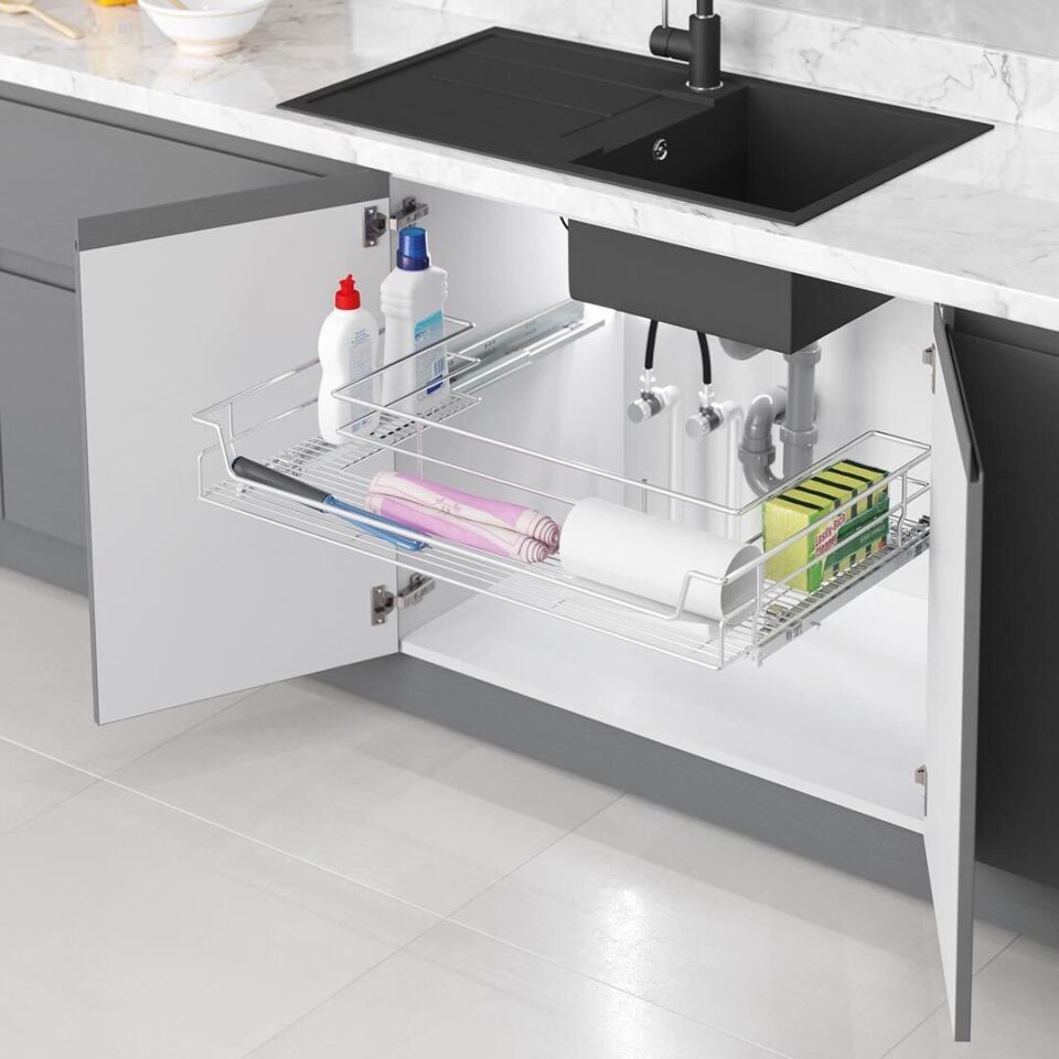 Bağımsız Eviye Altı Çift Açılım Gizli Raylı Çekmece 900 mm