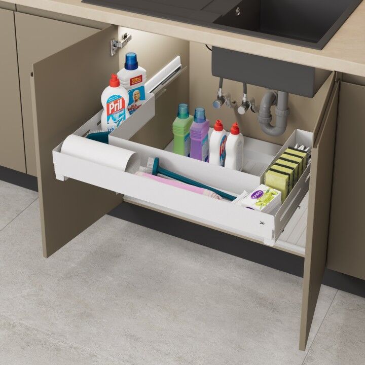 Starax Bağımsız Eviye Altı Çift Açılım Gizli Raylı Çekmece | 90 cm Kapak Uyumlu