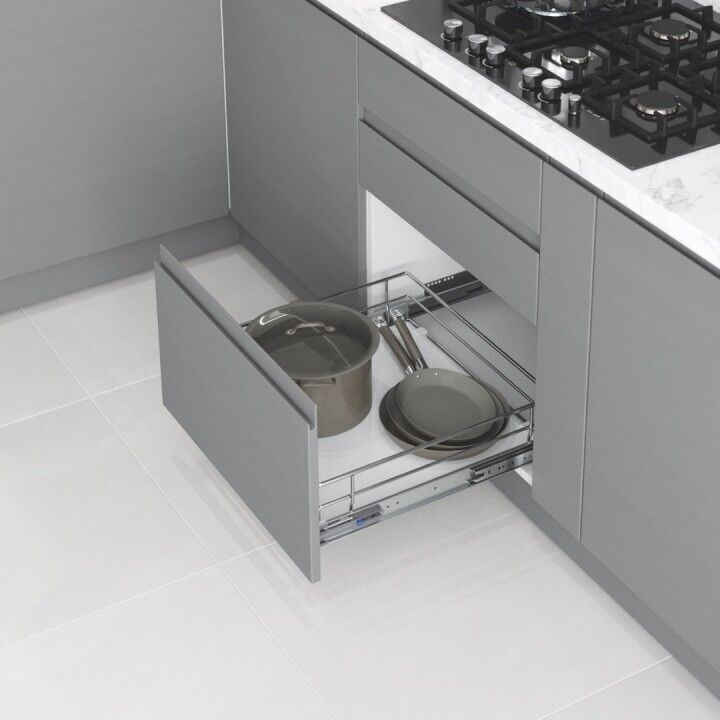 Ahşap Tablalı Kapağa Monte Teleskopik Raylı Çekmece 550 mm Crom