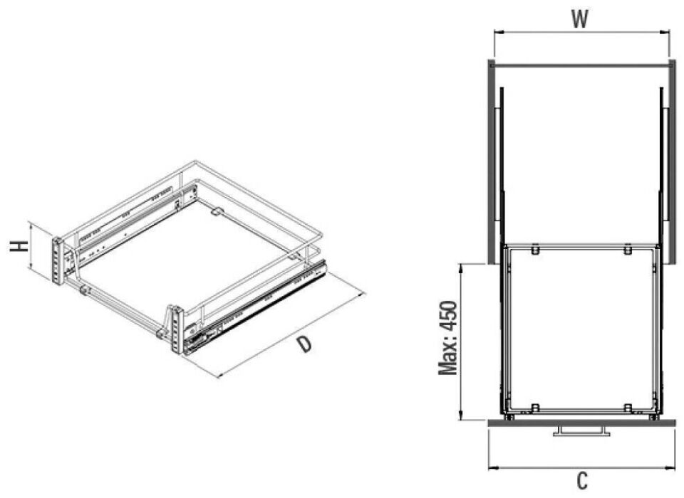 Ahşap Tablalı Kapağa Monte Teleskopik Raylı Çekmece 700 mm