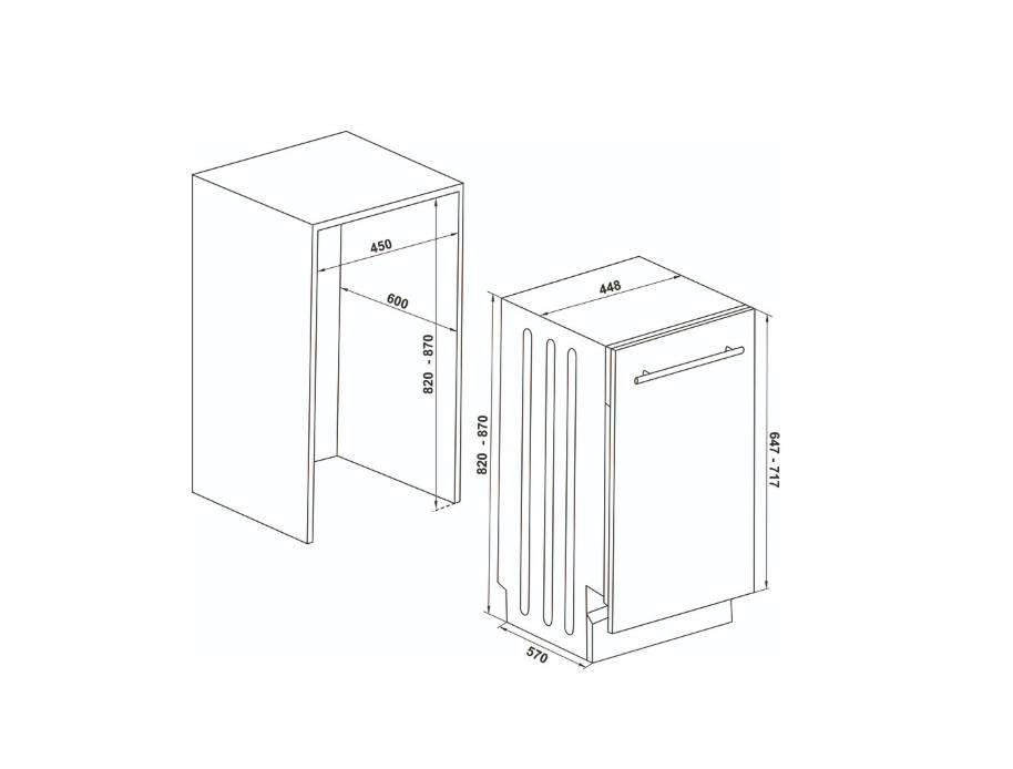 Bulaşık Makinesi, VEGA, 45 cm, Ankastre, 6 Programlı