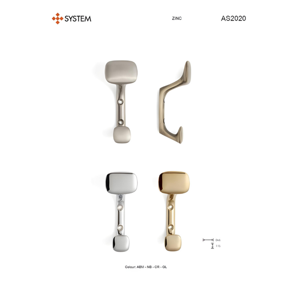 System 46 mm Nikel Saten Renk Portmanto Askılığı (AS2020 0046 NB)
