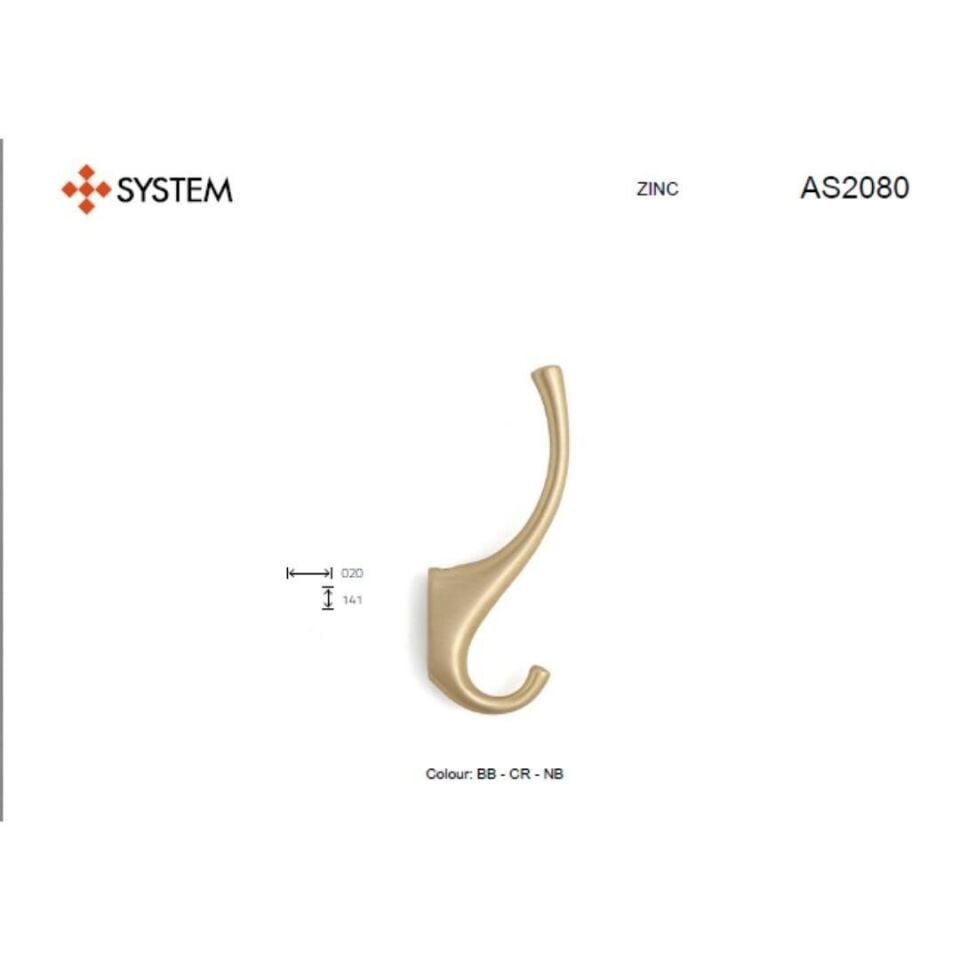 System 20 mm Saten Renk Portmanto Askılığı (AS2080 0020 NB)