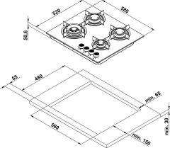 Ankastre Ocak, ORION II, 60 cm, Cam, 4 Gözlü, Gazlı, Döküm Izgaralı