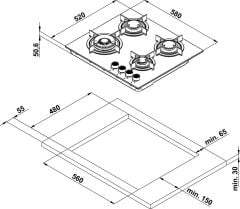Ankastre Ocak, ORION II, 60 cm, Cam, 4 Gözlü, Gazlı, Döküm Izgaralı