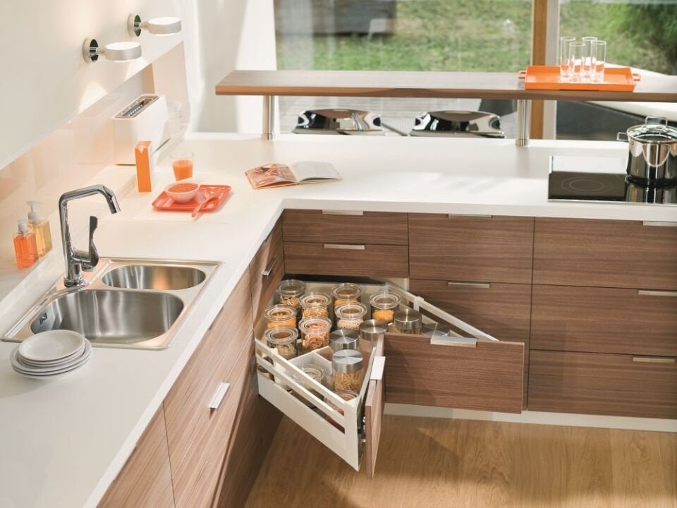 Blum Tandembox Antaro Köşe Çekmece Bordürlü İpek Beyaz