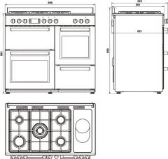 Kuzineli Fırın, SIRIUS, 1000 mm, 5 Gözü Gazlı, 1 Gözü Elektrikli