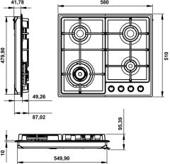 Ankastre Ocak, CONTEMPO, 60 cm, Paslanmaz Çelik, 4 Gözlü, Gazlı, Döküm Izgaralı
