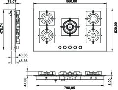 Ankastre Ocak, HÄFELE CAPELLA, 90 cm, Cam, 5 Gözlü, Gazlı, Döküm Izgaralı
