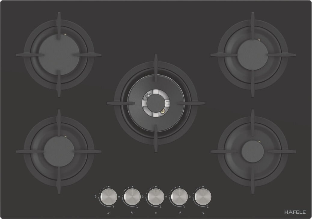 Ankastre Ocak, HÄFELE ORION, 75 cm, Cam, 5 Gözlü, Gazlı, Döküm Izgaralı Siyah