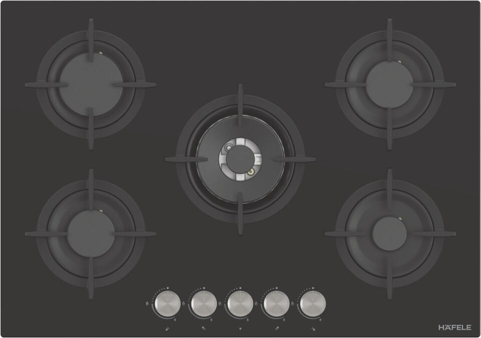 Ankastre Ocak, HÄFELE ORION, 75 cm, Cam, 5 Gözlü, Gazlı, Döküm Izgaralı Siyah