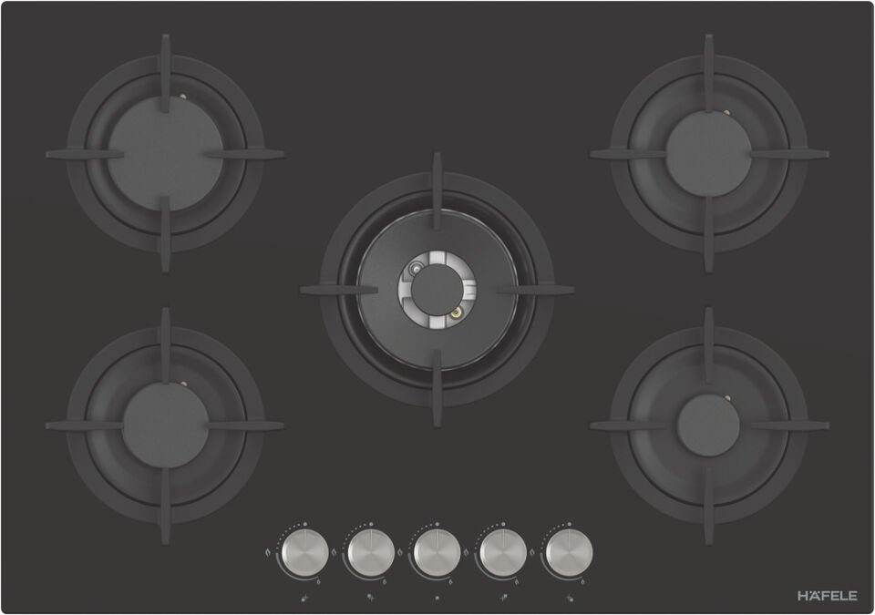 Ankastre Ocak, HÄFELE ORION, 75 cm, Cam, 5 Gözlü, Gazlı, Döküm Izgaralı Siyah