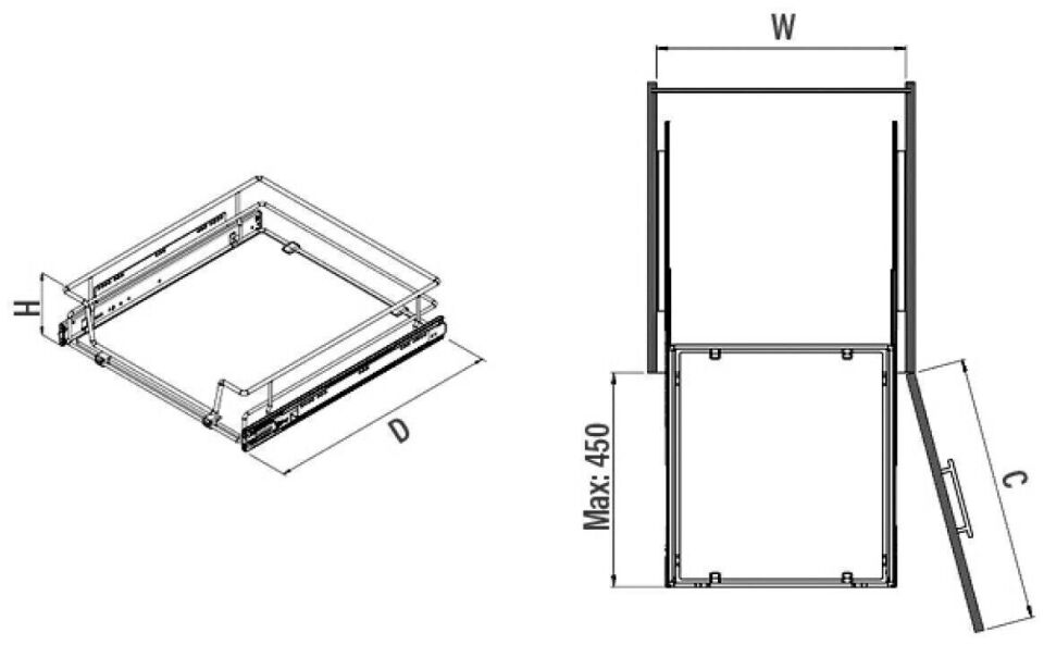 Ahşap Tablalı Bağımsız Teleskopik Raylı Çekmece 900 mm