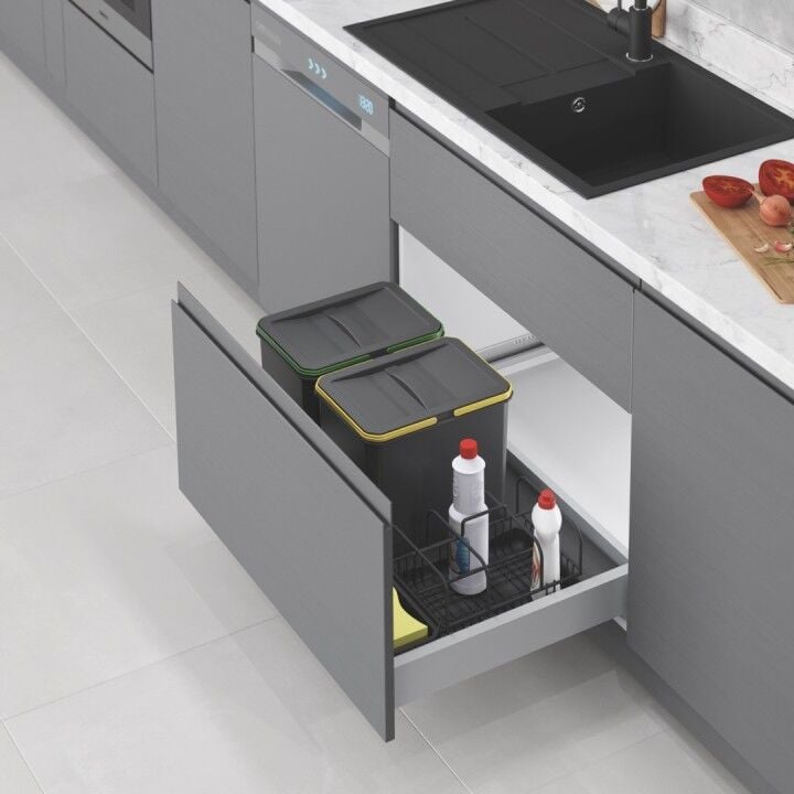 Çekmece İçi Çöp Kovası Taşınabilir Sepetli (Manuel) 12+1+1 Lt