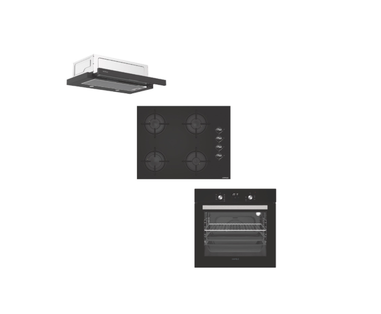 HÄFELE Ankastre Set 4 (LUCE Fırın, LUCE Ocak, ASTROL B Davlumbaz Seti) Siyah